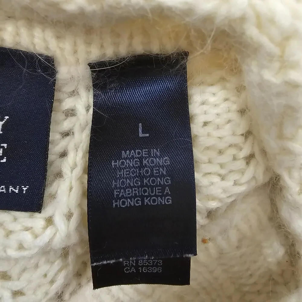 Crazy Horse Chunky Fisherman Cream Angora Blend Cable Knit Sweater Womens L Cozy